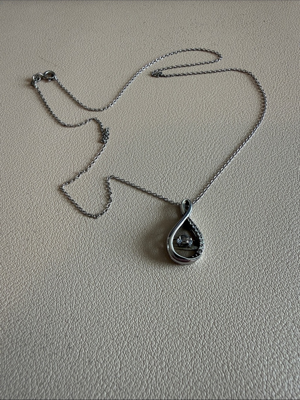 Silver Infinity Teardrop Necklace with Clear Stone Accent